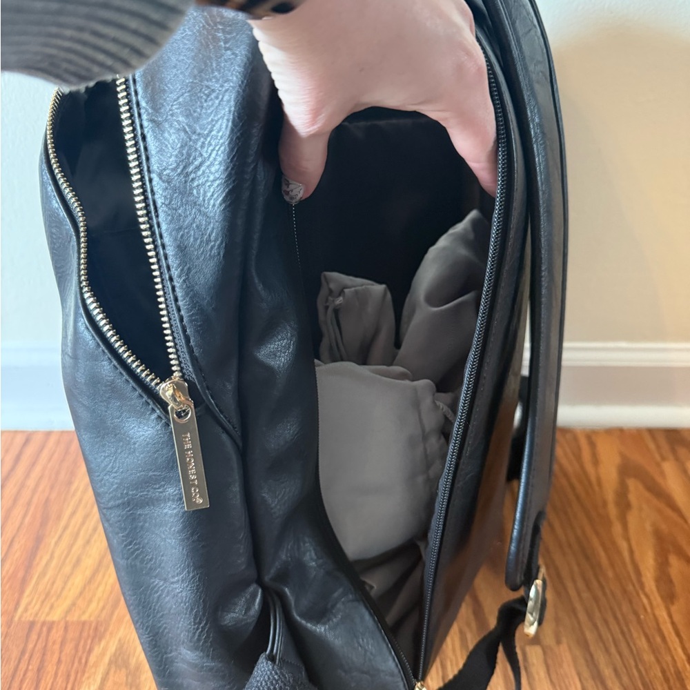 The Honest Company Black Faux Leather Backpack with Gold Hardware - Picture 8 of 11